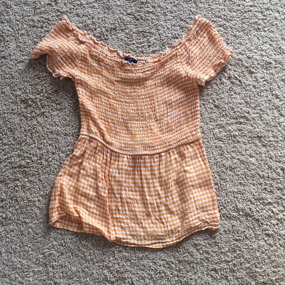 Francesca's Collections Tops - Gingham Smocked Off Shoulder Top: Francesca’s